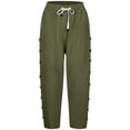 thumbnail image 4 of Pantalones capri ligeros de lino liso con cinturón y botones laterales para mujer - Pantalones cortos informales de cintura alta, 4 of 5