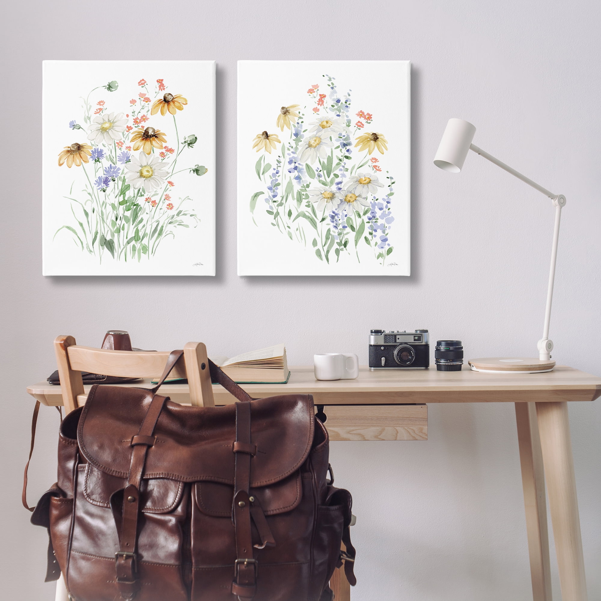 Stupell Industries Summer Garden Watercolor Daisies Plants & Flowers Painting Wrapped Canvas Art Print Wall Art, 24 x 30, Set of 2