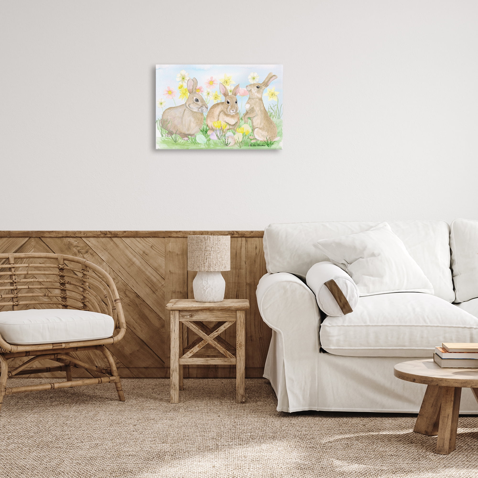Three Bunnies In The Grass Canvas Wall Art, design by Lee Ann Sanders