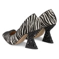 thumbnail image 4 of YDN Women Rhinestone Studded Buckle Pumps Slip On Crystal Chunky High Heels Closed Pointed Toe Office Shoes Size 16 Zebra, 4 of 4