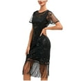 thumbnail image 1 of Pisexur Robe à Manches Courtes Col Rond Genou-Haut Femmes Robe Sans Manches à Paillettes Robe de Danse Banquet Fête Mini Robe Femmes Robe, 1 of 3