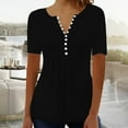 thumbnail image 4 of Endives Women's Casual Pleated Round Neck Button Open Short Sleeve Loose T Shirt Shirt Top, 4 of 5