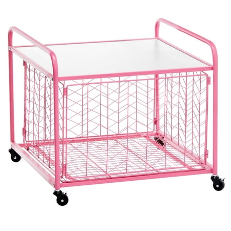mDesign Small Portable Mini Fridge Storage Cart with Wheels and Handles - Mobile Refrigerator  Microwave  Appliance Platform Table with Drawer Basket for Dorm Room  Studio  Apartments - Rose Pink
