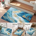 thumbnail image 5 of 2x3 Ft Entryway Area Rug, Blue Marble Kitchen Rug Runner Washable Floor Mat, Luxury Yellow Modern Ink Painting Art Non Slip Indoor Door Mat Throw Carpet for Bathroom Living Room Bedroom, 5 of 8