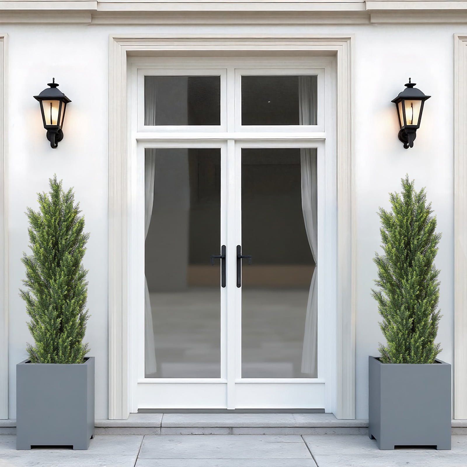 Poetree 2 Pack Artificial Tree 5 FT Artificial Cedar Topiary Trees for Outdoors Potted Fake Pine Trees Faux Evergreen Plants for Home Porch Decor