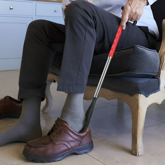 Hemoton FRCOLOR Extendable Shoe Horn 1 Set Long Handled for Seniors Stainless Steel Ergonomic Dressing Aid Stick Shoe Wearing Artifact