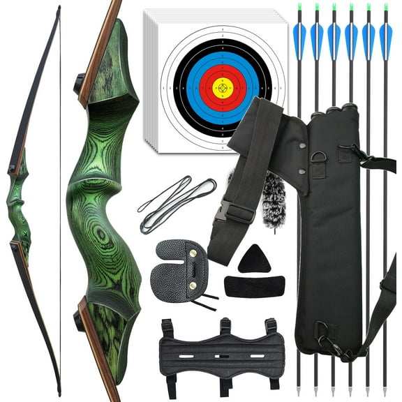 Black Hunter Longbow 20-60 Lbs Archery Bow Takedown Bow and Arrow Set with Extra Bowstring for Adults and Beginners Hunting Right Hand Green