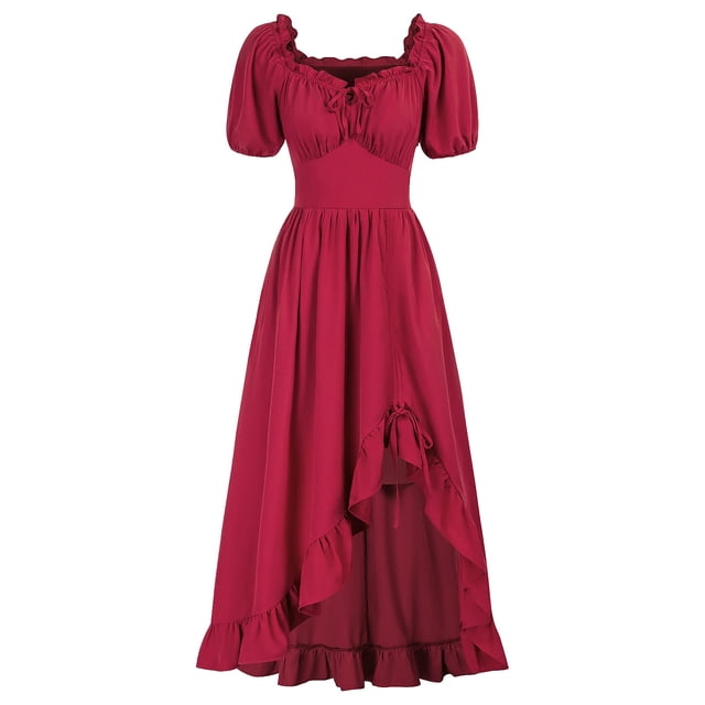 HVOBTTY Robe de Soirée à Manches Courtes pour Femmes, Style Médiéval, Rouge, G