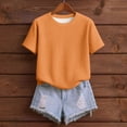 thumbnail image 4 of GPOECD T-Shirts Grande Taille pour Femmes Tricot Texturé Couleur Unie Col Rond Manches Courtes Style Décontracté pour un Port Quotidien Confortable Hauts Décontractés pour Femmes Orange,XXXXXL, 4 of 4