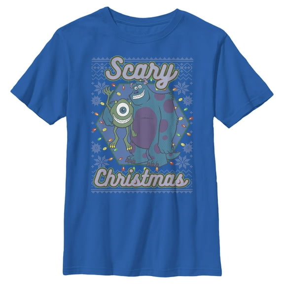 Boy's Monsters Inc Christmas Scary Monsters Graphic Tee Royal Blue Medium