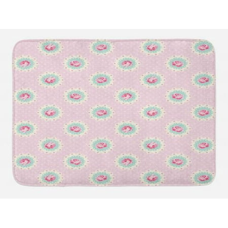 Shabby Chic Bath Mat Retro Style Polka Dotted Backdrop And Floral