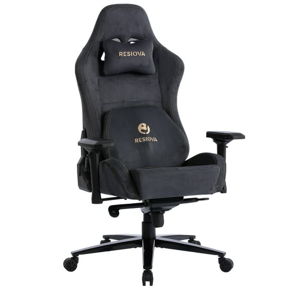 RESIOVA Gaming Chair with Suede Fabric,Big and Tall Ergonomic Office Computer Chair with 3D-Lumbar Support and 4D-Armrests,Gray
