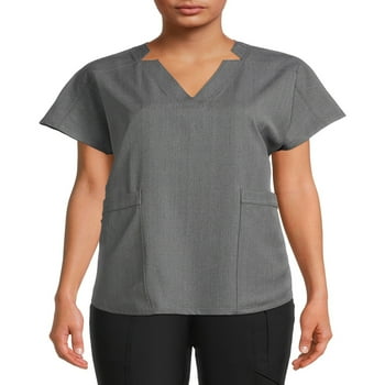 ClimateRight by Cuddl Duds Women’s and Women's Plus Woven Twill V-Neck Scrub Top with Silver Ion Anti-Bacterial Technology