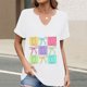 thumbnail image 2 of Corto para las Mujeres Casual Verano 2025 Pascua Impresión V-Cuello Camiseta, Ligero 95% Poliéster 5% Spandex Top para Toda la Temporada Hogar Y Diario, 2 of 7