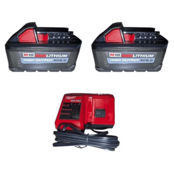 Milwaukee M18 REDLITHIUM HIGH OUTPUT XC 6.0 Ah Battery 2-Pack Starter Kit – Includes M18/M12 Charger, 50% More Power, Cooler Performance, 200+ Tool Compatibility  (Model 48-59-1862S)
