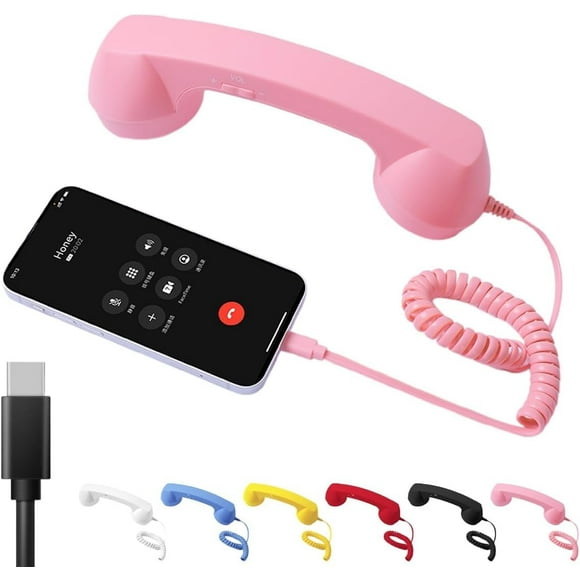 Type-C Retro Telephone Style Landline Handle Receiver, Bluetooth Telephone Handset for Mobile Phone, Vintage Wired Plug in Handheld Cell Phone Receiver with Microphone