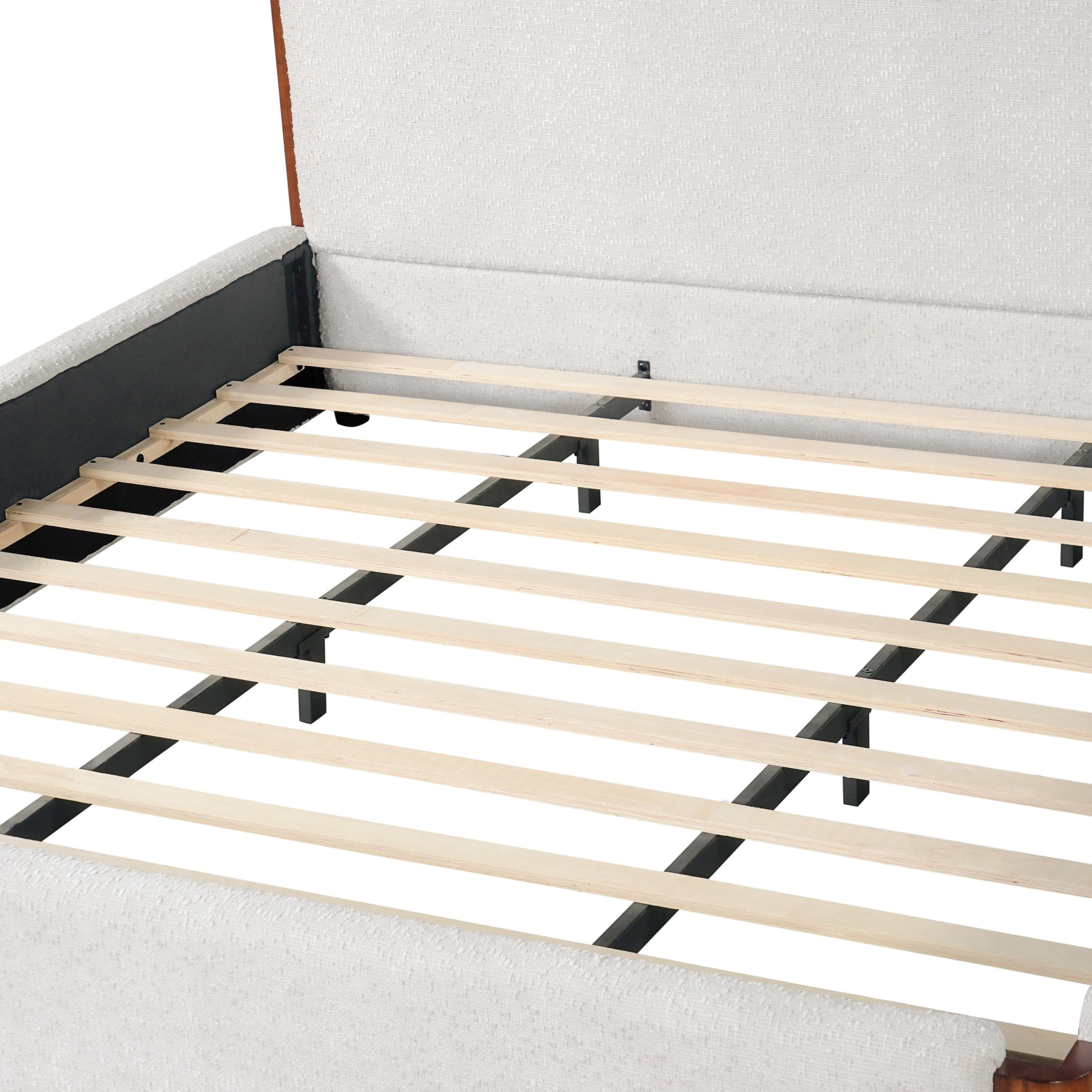 Christopher Knight Home Modern King Chenille Upholstered Platform Bed Frame with Wood Accents, White