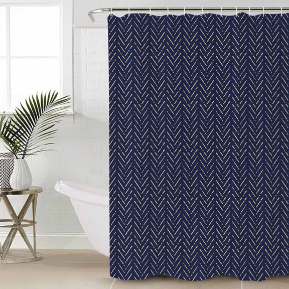 Blue Yellow Geometric Waterproof Fabric Shower Curtain, Modern Abstract Art Striped Shower Curtain for Bathroom Curtains Bathtubs Hotel Washable Shower Curtains with 12 Hooks Small 36x78in