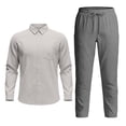 thumbnail image 5 of Letdown 2 Piece Set for Men Cruise Outfits Set Mens Summer Vacation Outfit Long Sleeve Button Down Shirts Drawstring Elastic Waist Wide Leg Pant, 5 of 6