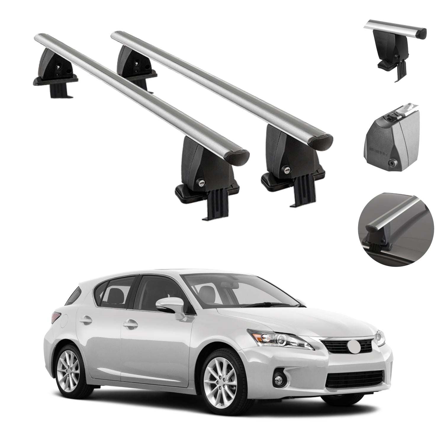 Silver Smooth Top Roof Rack Crossbar Luggage Carrier For Lexus CT 200h 20112017