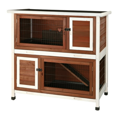 UPC: 4011905624082 | TRIXIE natura Double Weatherproof Outdoor 2-Story Wooden Small Animal Hutch with & Pull-Out Trays & Ramp Auburn
