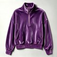 thumbnail image 7 of Women Quarter Zip Pullover Long Sleeve Velvet Sweatshirt Soft Cozy Lightweight Fall Winter Casual Loose Fit Tops Warm Outdoor Sports Wear XXXL, 7 of 7