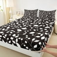 thumbnail image 3 of Manfei Rustic Leaf Bed Sheets for Kids, Black White Branches King Sheets, Plant Botanical Sheet Set, Ultra Soft Home Decor, 4pcs, 3 of 7