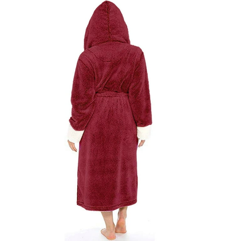 MGCWSH Hooded Bathrobe Fuzzy Fleece Robe Sherpa-Lined Spa Robe Dressing  Gown Housecoat Full Length Plus Size Red 3XL - Walmart.com