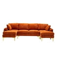 thumbnail image 3 of U-shaped Sectional Sofa Set with Removable Ottoman, Modern Modular Sofa Couch with 2 Pillows and Padded Back Cushion for Living Room Bedroom Office, Orange, 3 of 7