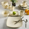 Gibson Modern Stoneware 16Piece Elegant Dinnerware Set Soho Lounge Square, Speckled Taupe