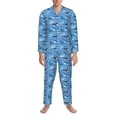 thumbnail image 3 of Fotbe Blue Fish Pijama de Hombre con Estampado de Manga Larga, Conjunto de 2 Piezas, Ropa de Dormir Suave y Cómoda con Bolsillos-Small, 3 of 7