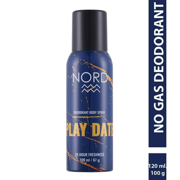 Nord Play Date Déodorant Vaporisateur Corporel pour Hommes 100ml, 3.4 Fl.oz. Déodorant Longue Durée pour Garçons - Fraîcheur 24 Heures & Sans Gaz avec Notes de Jasmin, Lavande & Basilic