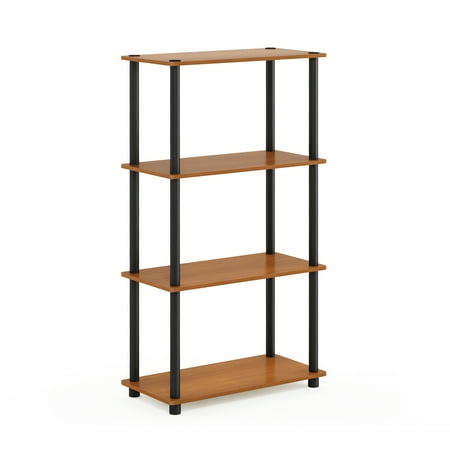 Furinno Wire 4-Tier Industrial Style Metal Frame Display Shelf, 24 Wide, Finn Oak