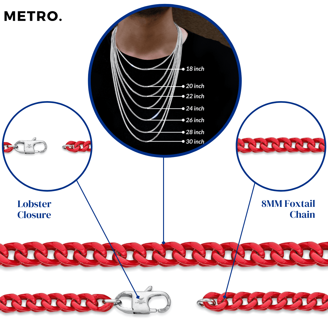 Metro Jewelry Stainless Steel Red Acrylic Thick Franco Chain Necklace for Men 5 mm Wide 26 Inches Lobster Claw