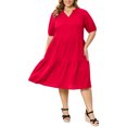 thumbnail image 4 of GRACE & GRANDEUR Women's Plus Size Gingham Dress Plaid Notch Neck Puff Sleeve Midi Tiered Casual Spring Summer Dresses with Pockets 1X Red, 4 of 5