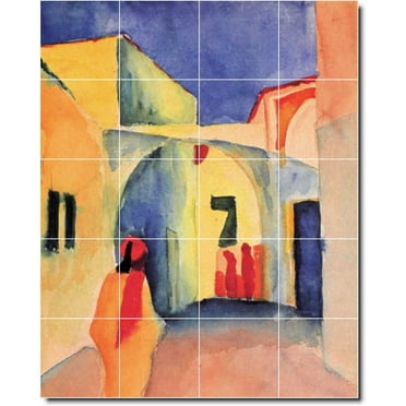 Ceramic Tile Mural-August Macke Abstract Floor Tile Mural 20. 17" w x 21.25" h using (20) 4.25 x 4.25 ceramic tiles