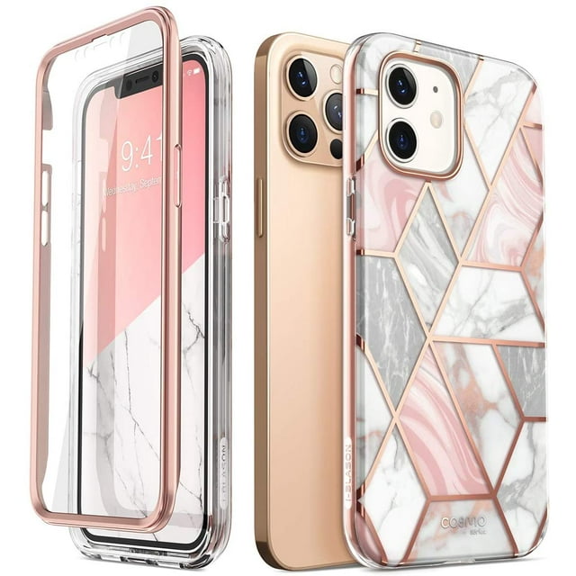 WEI Cosmo Series Case for iPhone 12 / iPhone 12 Pro 5G 6.1 inch (2020 Release), Slim Full-Body Stylish Protective Case with Built-in Screen Protector (Marble)