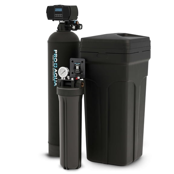 PRO AQUA PRO-SCI-S25E Whole House Water Filter & Softener Bundle | 25,000 Grain Capacity, Removes Chlorine, Sediment, VOCs, Calcium, Magnesium, & More | Perfect for 1–2 Bathrooms | Premium Durability