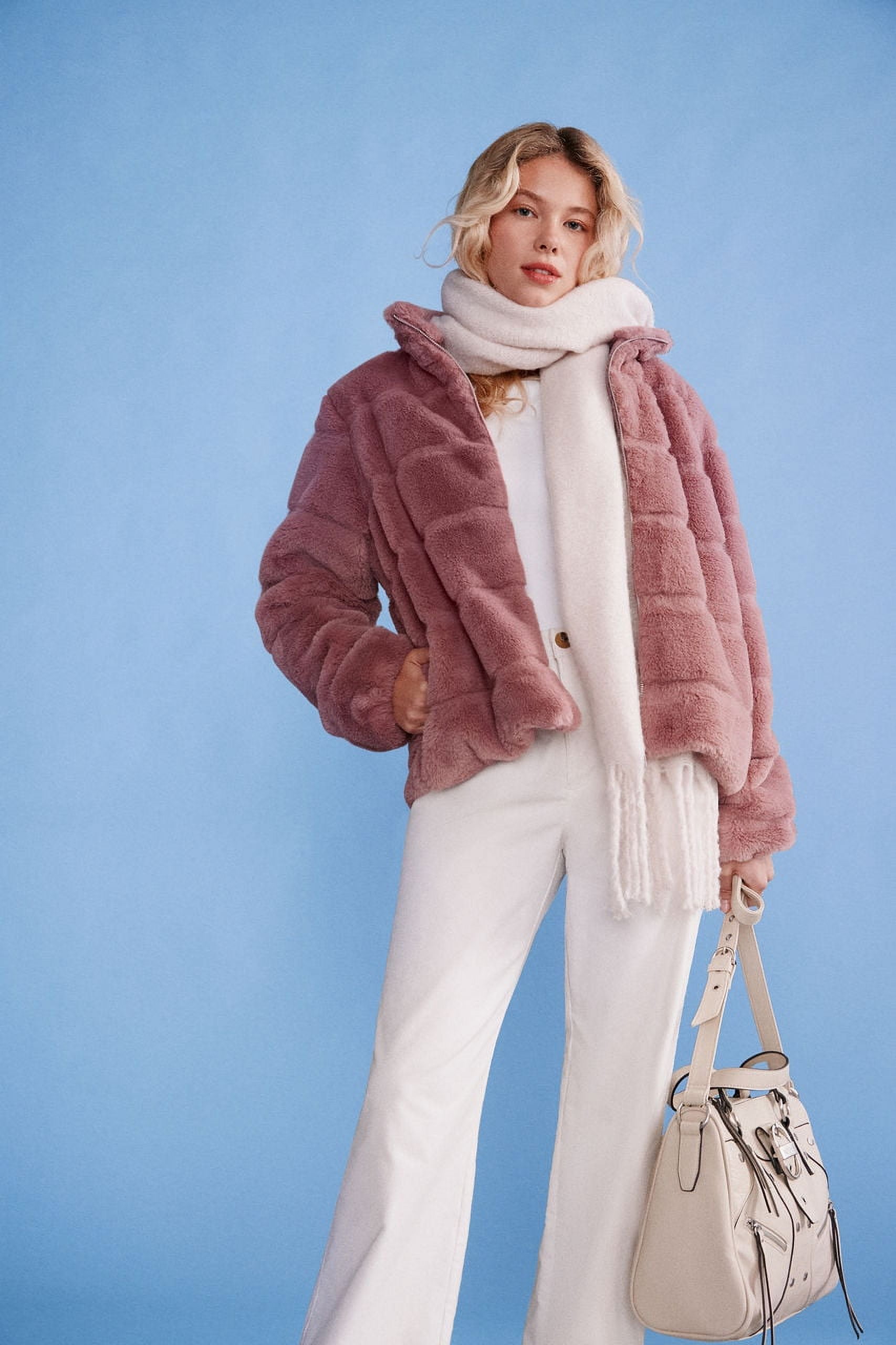 Time and Tru Women's and Women's Plus Faux Fur Channel Jacket, Sizes XS-3X