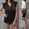 thumbnail image 6 of Women V Neck Button T-Shirt Blouse Soild Tops Summer Ladies Casual Loose Tee, 6 of 11