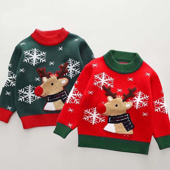 ibiyuan Kids Sweaters Girls Toddler Baby Girl Fall Clothes Christmas Reindeer Knit Sweater Long Sleeve Cartoon Deer Print Warm Crewneck Pullover Kids Fall Winter Clothes