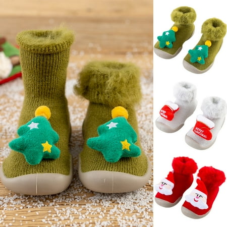 

SPRING PARK Winter Xmas Design Floor Socks with Soft Bottom Infant Anti Slip Floor Socks with Sole Sock Shoes for First Steps Infant
