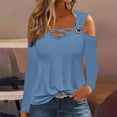 thumbnail image 2 of Women Cold Shoulder Long Sleeve Shirt Criss Cross Scoop Neck Tops Solid Color Tunic T-Shirts Blouse, 2 of 5