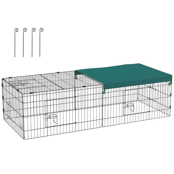 Pet Playpen PawHut 73" Small Animal Playpen, Pet Playpen Yard Fence for Rabbits, Chicken, Chinchillas with Roof for Indoor & Outdoor, Green,Guinea Pig Cage