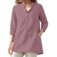 thumbnail image 2 of Conairie Women Linen Shirts Short Sleeve Regular Fit Collar Button Shirts Solid Lightweight Soft Work Tee Pullover Outfits Pink L, 2 of 9
