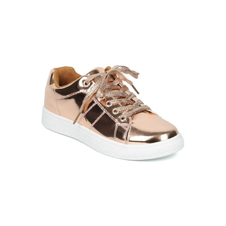 New Women Heart.Thentic ANDI Mirror Metallic Lace Up Low Top Sneaker