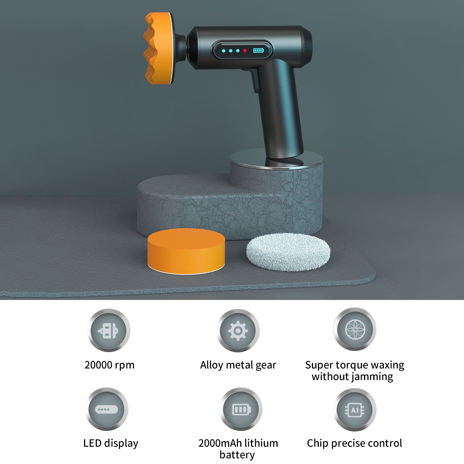 Cordless Car Buffer Polisher: Wireless Polishing Machine - USB Charging, Digital Display - Ideal for Household Car Detailing and Waxing - Achieve Professional Results at Home