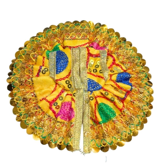 Kanha Ji Designer Poshak for Laddu Gopal Idol – Decorative Circular Skirt with Golden Lace for Temple Decor ( Medium )
