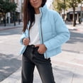 thumbnail image 6 of Edvintorg Womens Puffer Jacket Plus Size Collared Cropped Quilted Coat Long Sleeve Zip up Padded Outerwear with Pocket Women's Clothes Blue S-3XL, 6 of 8