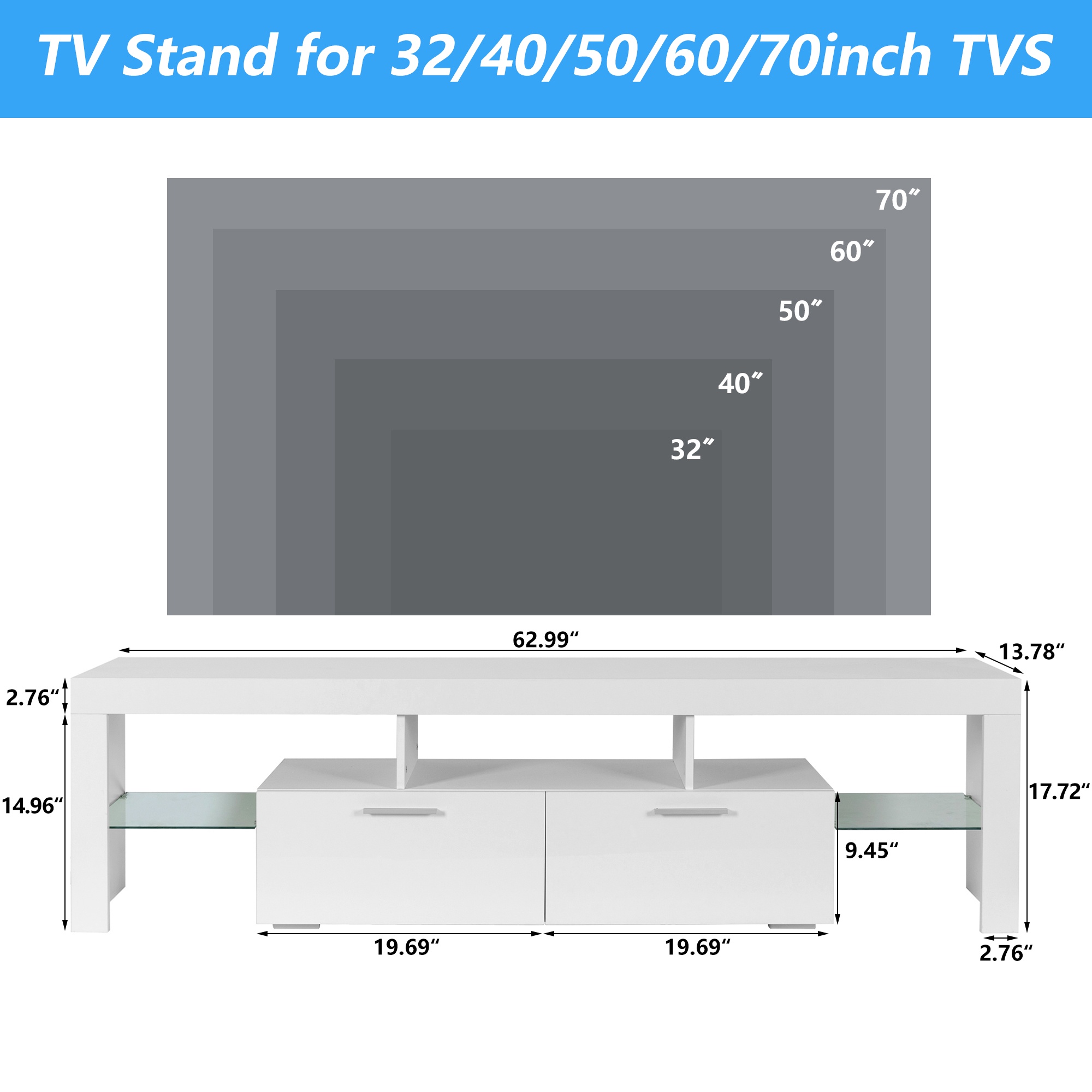 UHOMEPRO TV Stand for TVs up to 70" with RGB LED Lights photo 3